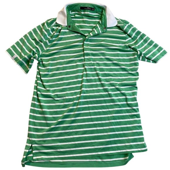Ralph Lauren RLX Women's Polo Shirt Medium Short Sleeve Green White Striped Y2K - Picture 1 of 7
